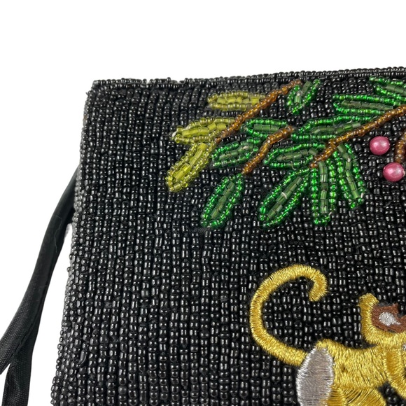 Hand-Beaded Unique Monkey Tropical Coconut Tree Embroidered Clutch Coin Wallet - Picture 4 of 11